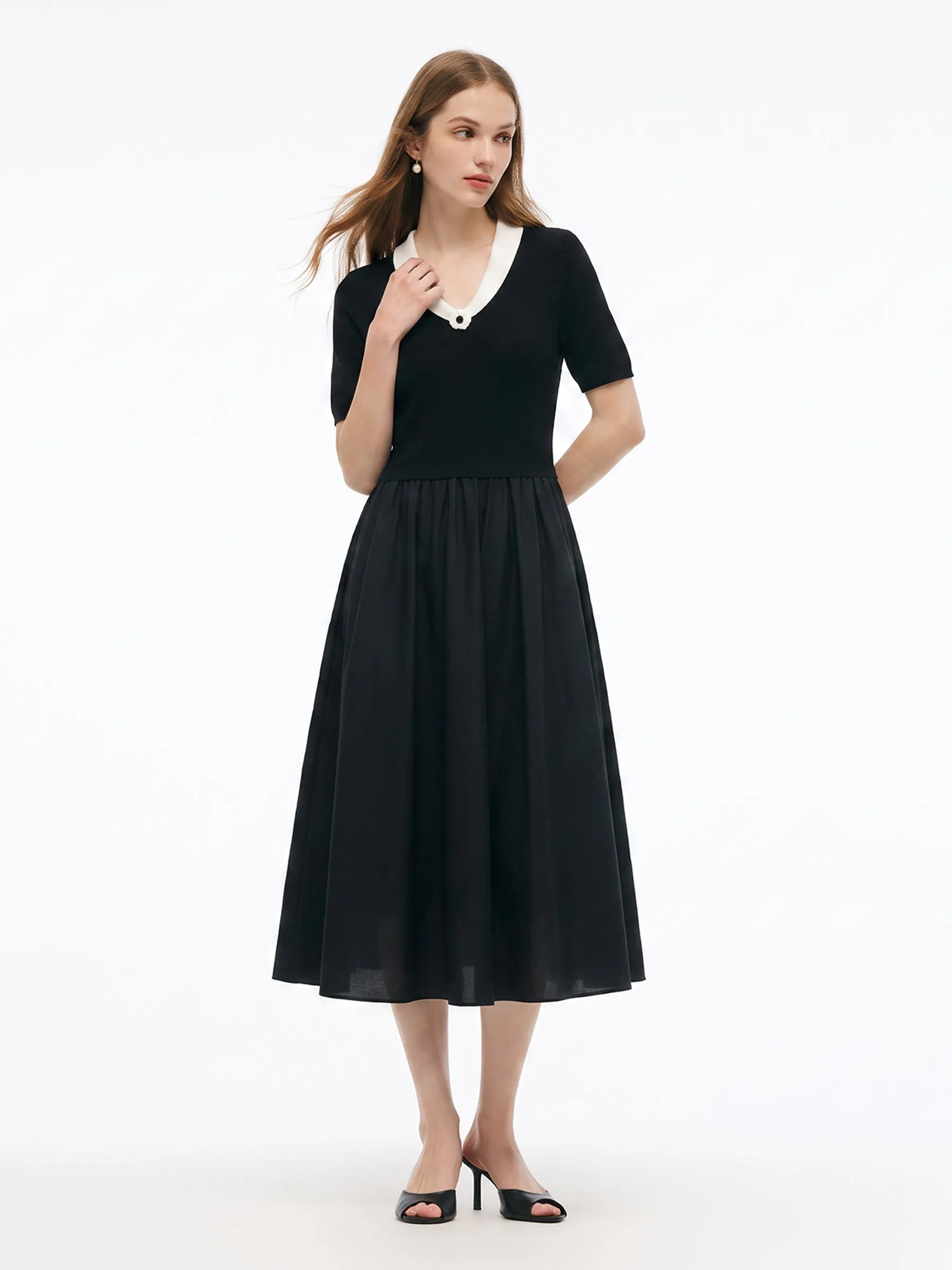 Lyocell Blend Patchwork Gather-Waisted Women Maxi Dress sold by Goelia product image thumbnail 4