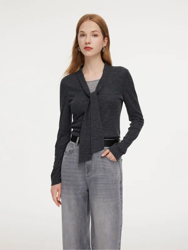 Wool Blend Mock-Layered Women Knit Top made by Goelia