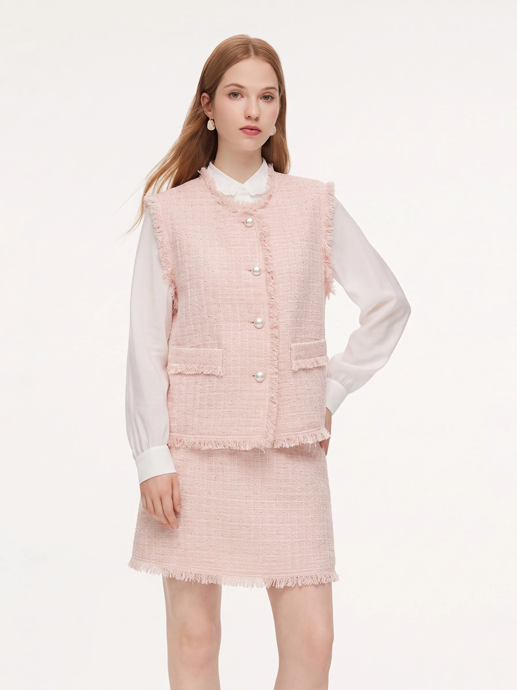 Tweed Frayed Edge Vest And Skirt Two-Piece Set sold by Goelia product image thumbnail 3