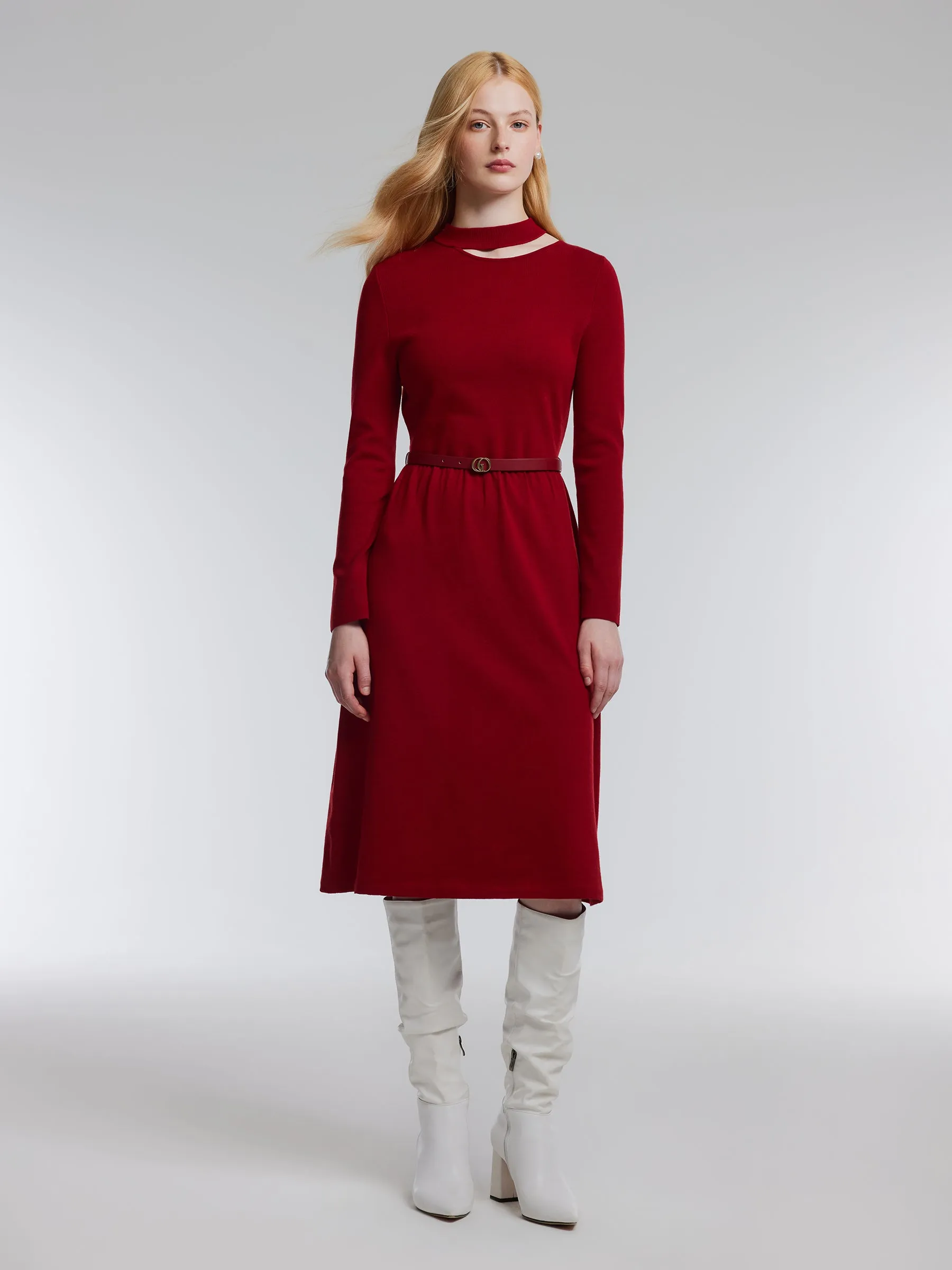 Lyocell Wool Blend Cut Out Women Knit Midi Dress With Belt sold by Goelia product image thumbnail 2