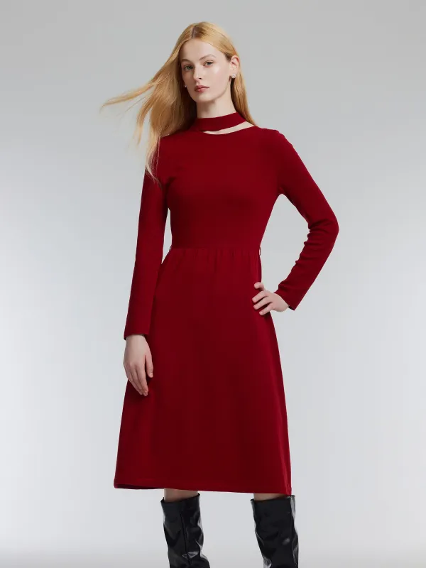Lyocell Wool Blend Cut Out Women Knit Midi Dress With Belt made by Goelia