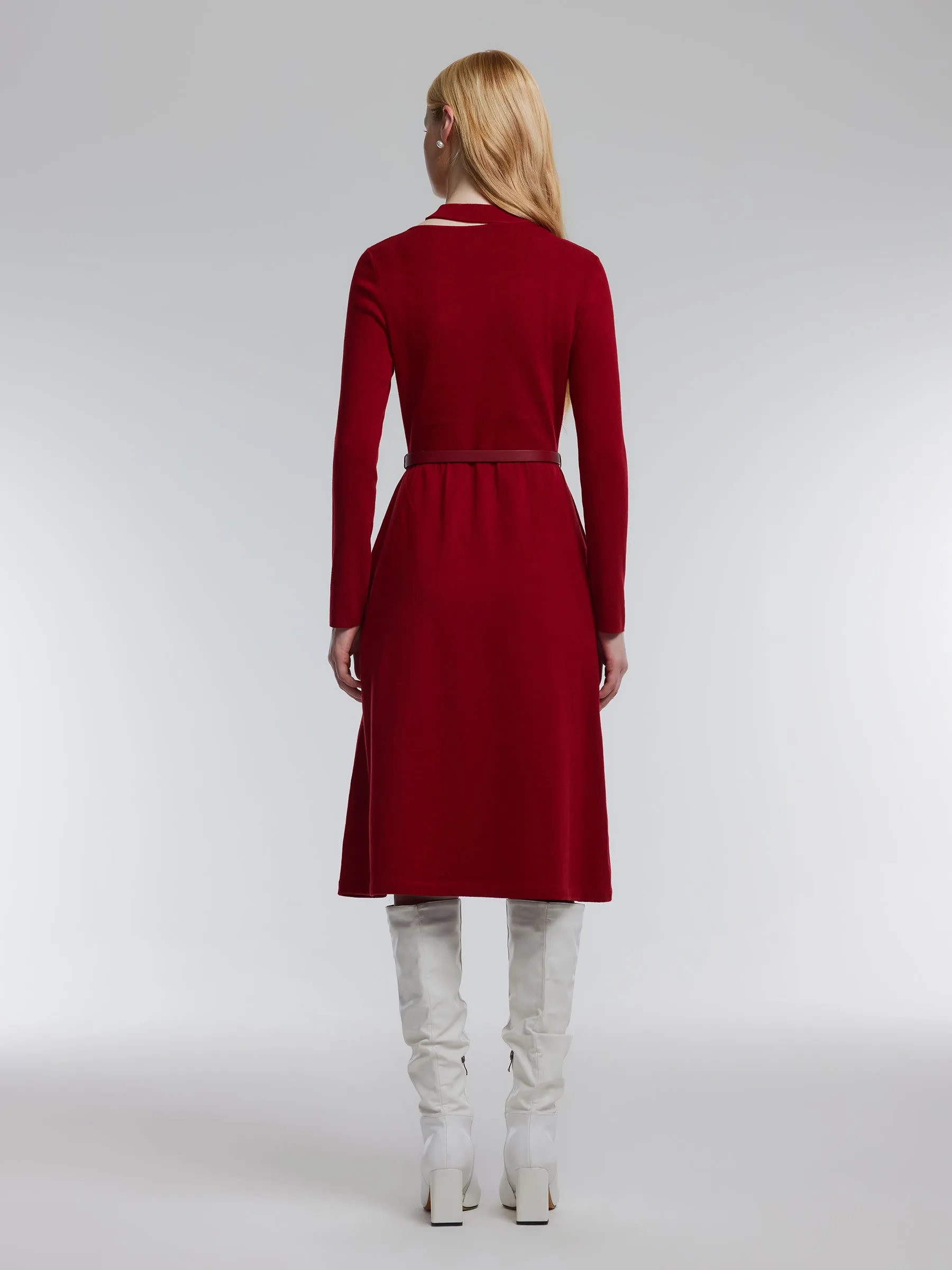 Lyocell Wool Blend Cut Out Women Knit Midi Dress With Belt sold by Goelia product image thumbnail 3