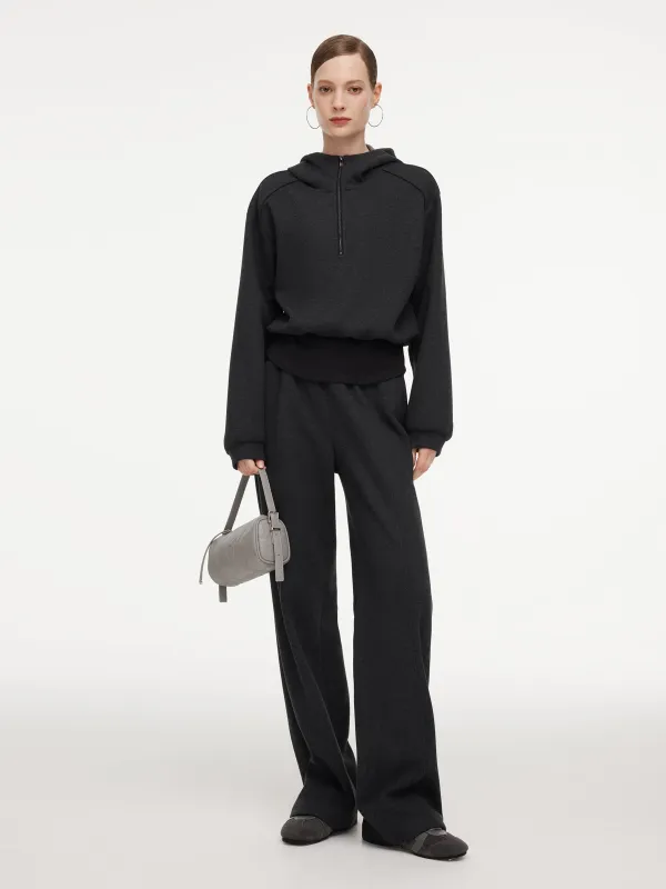 Half-Zip Hooded Knit Top And Pants Two-Piece Set made by Goelia