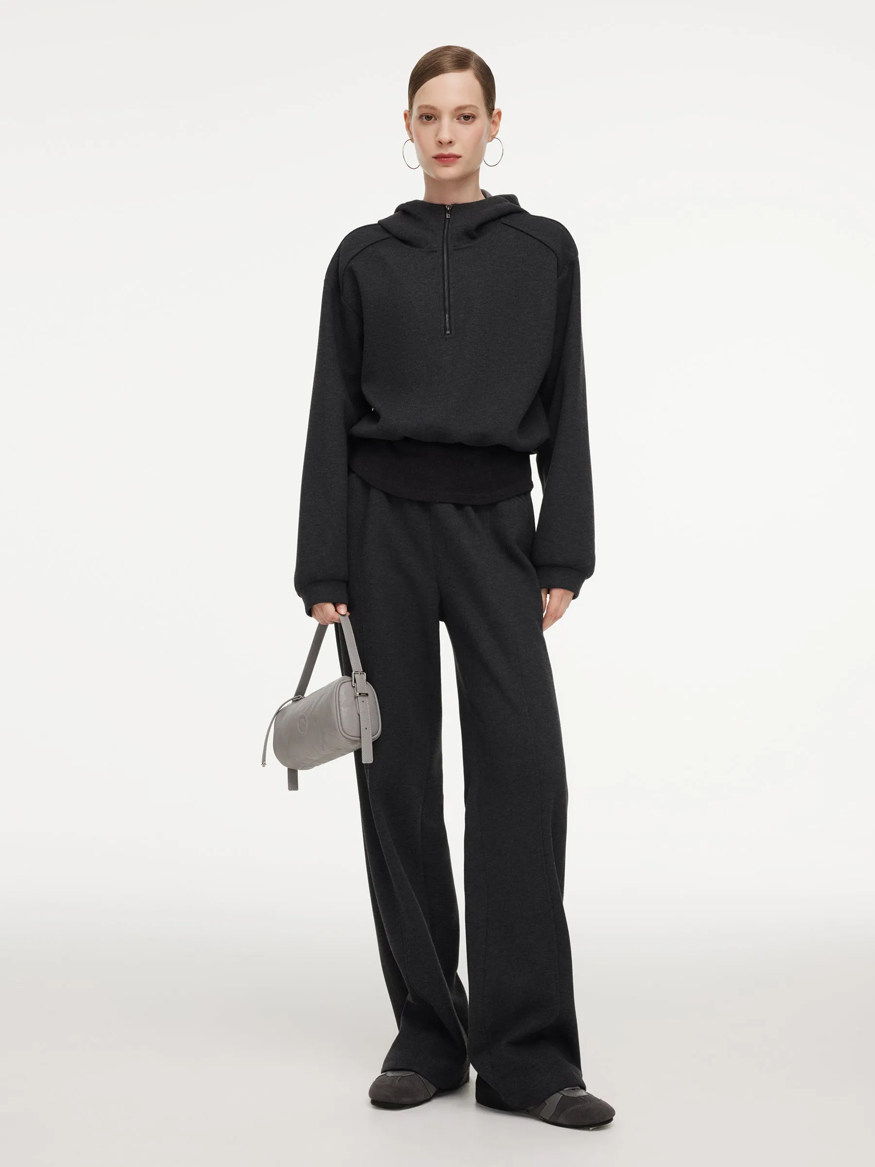 Half-Zip Hooded Knit Top And Pants Two-Piece Set sold by Goelia