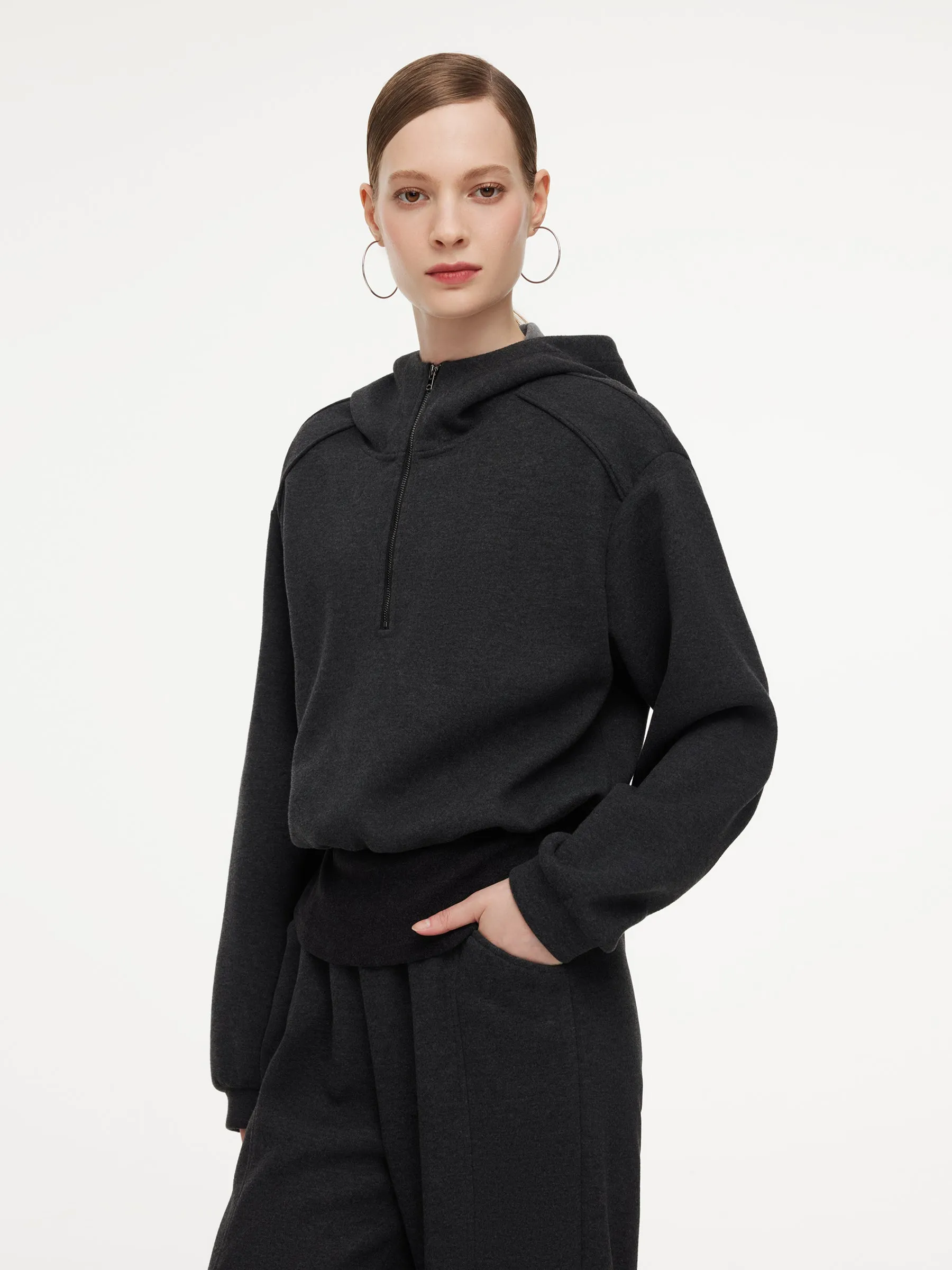 Half-Zip Hooded Knit Top And Pants Two-Piece Set sold by Goelia product image thumbnail 5