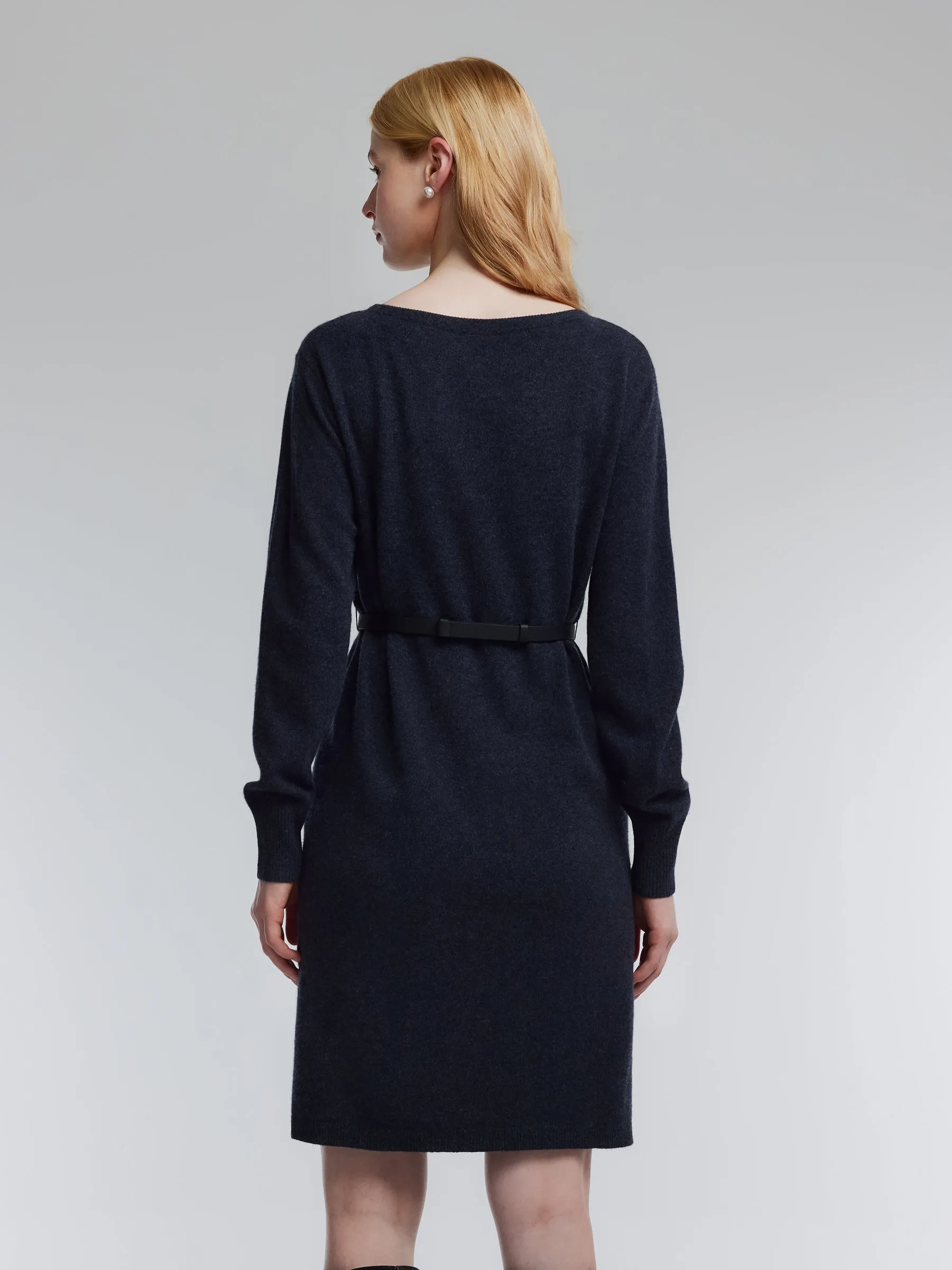 100% Wool Boat Neck Women Knit Mini Dress With Belt sold by Goelia product image thumbnail 3