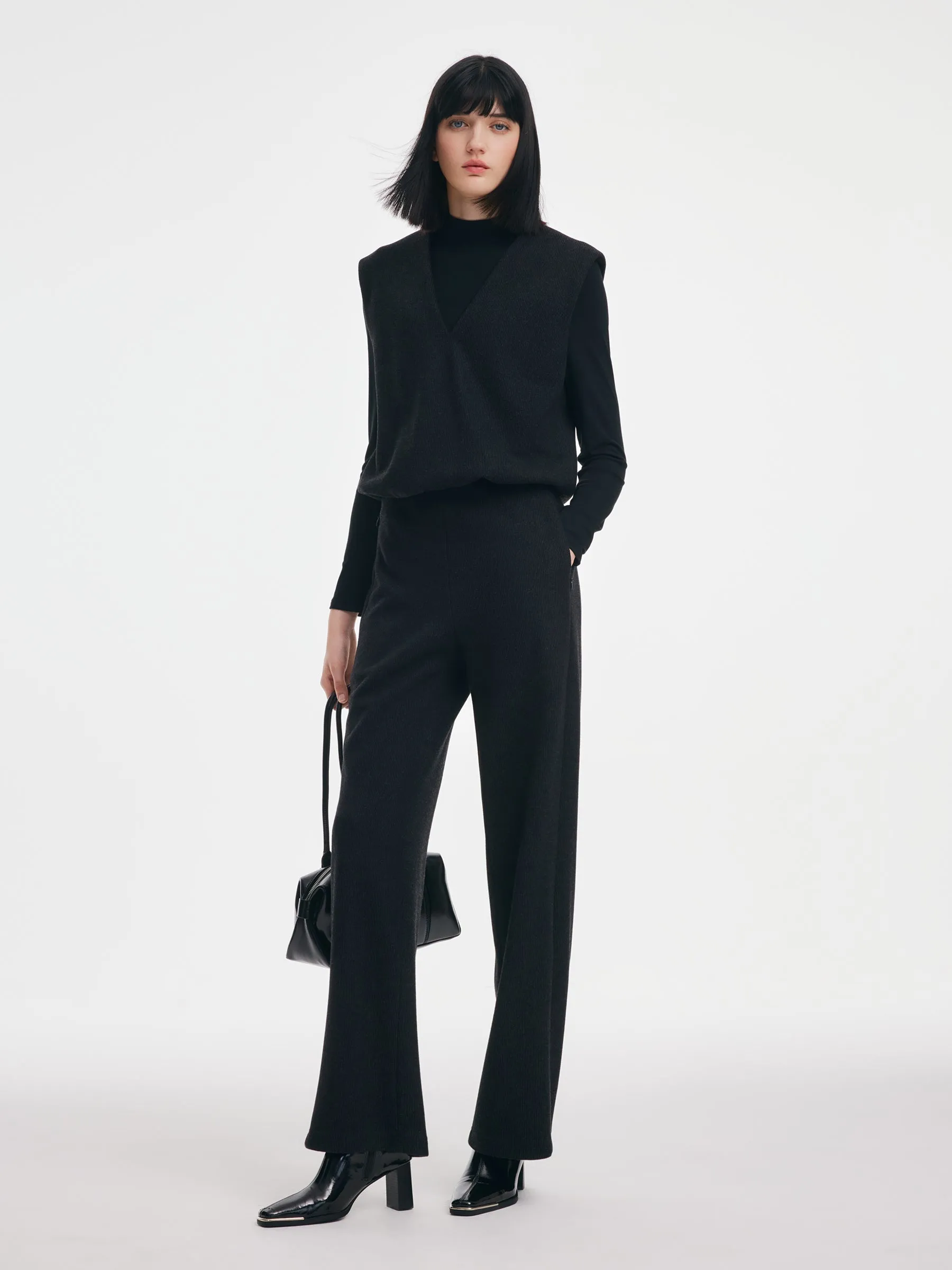Ribbed Mock Neck Knit Top & Tank & Pants Three-Piece Set sold by Goelia product image thumbnail 5