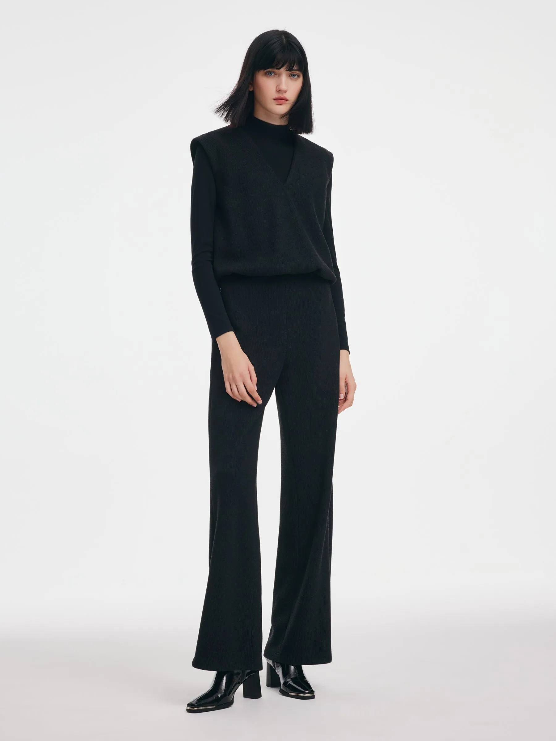 Ribbed Mock Neck Knit Top & Tank & Pants Three-Piece Set sold by Goelia