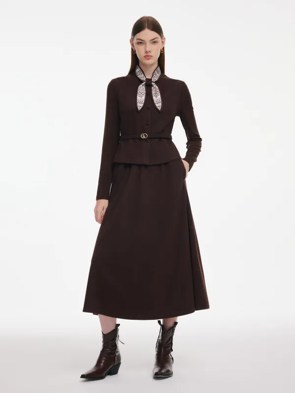 Stretchy Vest And Dress Two-Piece Set With Silk Scarf & Belt made by Goelia