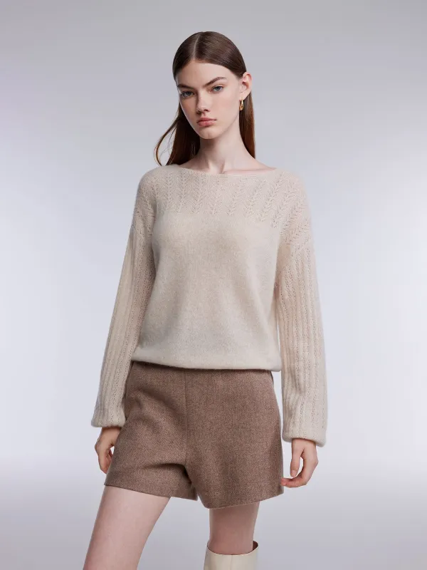 [Preview] 100% Cashmere Pointelle Lantern Sleeve Women Sweater made by Goelia