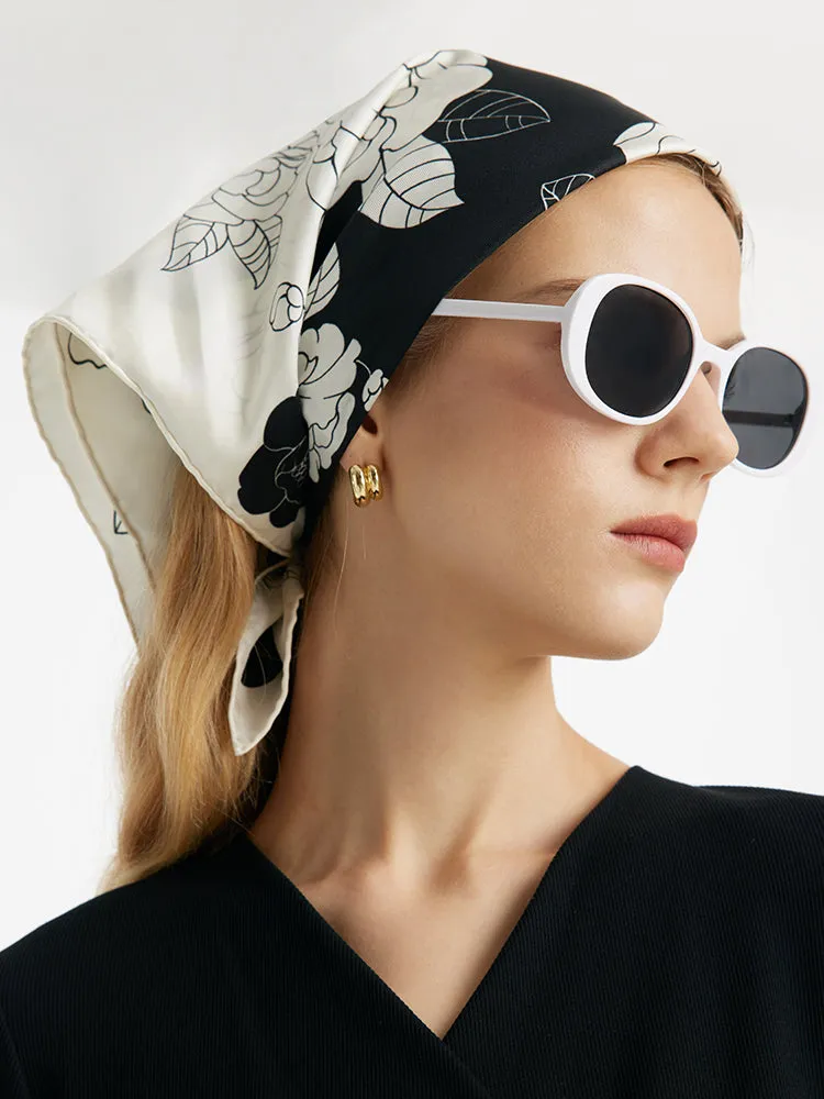 Camellia Printed 60 Square Pure Silk Scarf sold by Goelia product image thumbnail 4