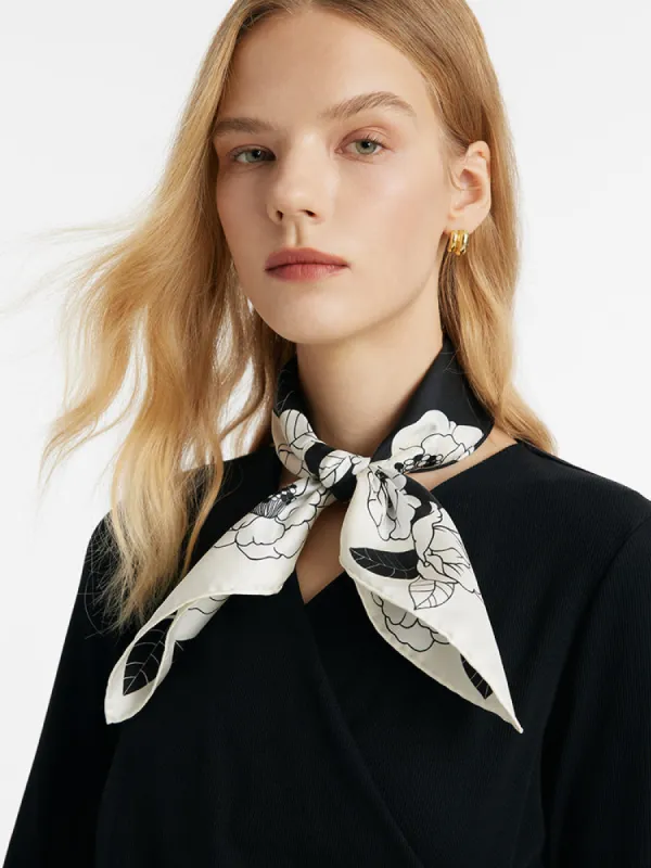 Camellia Printed 60 Square Pure Silk Scarf sold by Goelia