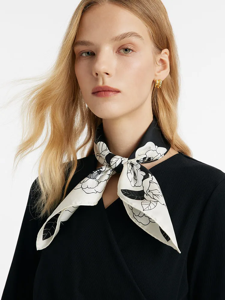 Camellia Printed 60 Square Pure Silk Scarf sold by Goelia