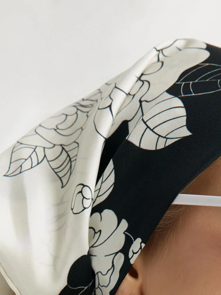 Camellia Printed 60 Square Pure Silk Scarf sold by Goelia product image thumbnail 5