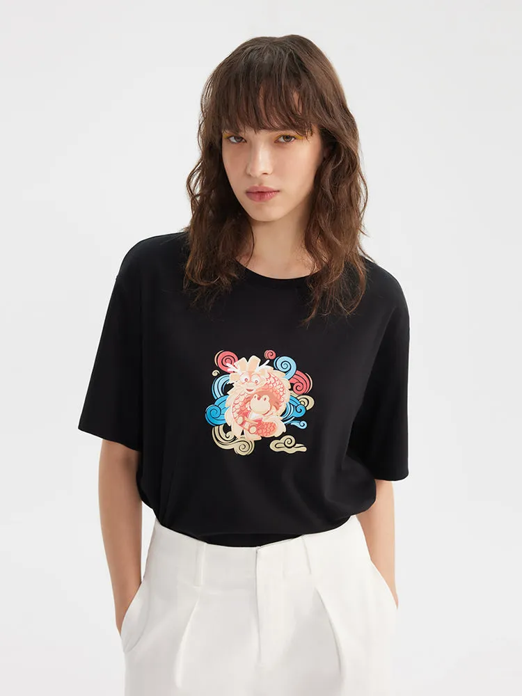 Dragon Cartoon Printed Women T-Shirt sold by Goelia