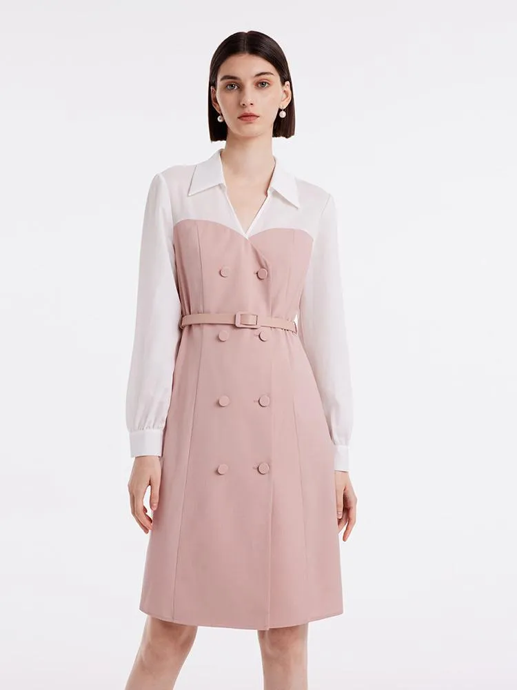 Pink Mesh Sleeve Patchwork Midi Dress sold by Goelia