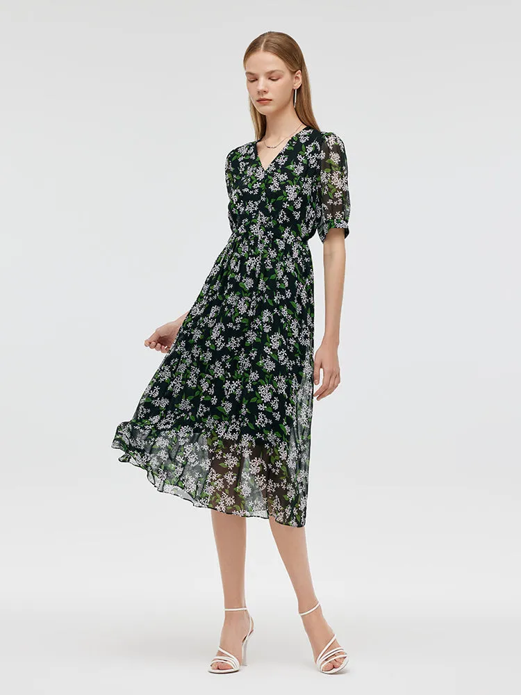 10 Momme Mulberry Silk Floral Print Women Midi Dress sold by Goelia product image thumbnail 4
