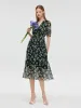 10 Momme Mulberry Silk Floral Print Women Midi Dress sold by Goelia