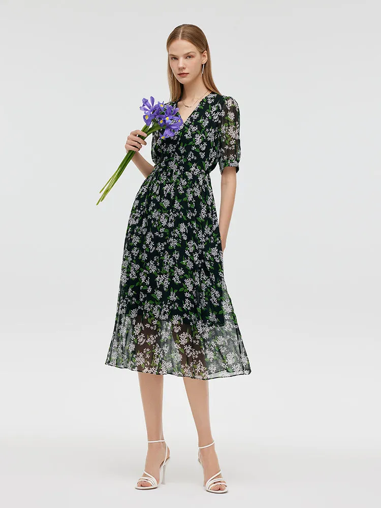 10 Momme Mulberry Silk Floral Print Women Midi Dress sold by Goelia product image thumbnail 2
