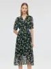 10 Momme Mulberry Silk Floral Print Women Midi Dress sold by Goelia