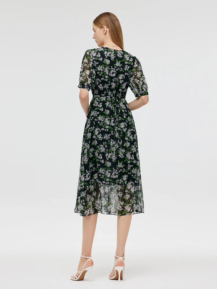 10 Momme Mulberry Silk Floral Print Women Midi Dress sold by Goelia product image thumbnail 3