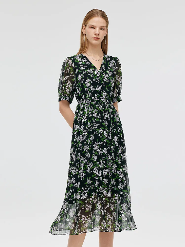 10 Momme Mulberry Silk Floral Print Women Midi Dress sold by Goelia product image thumbnail 5