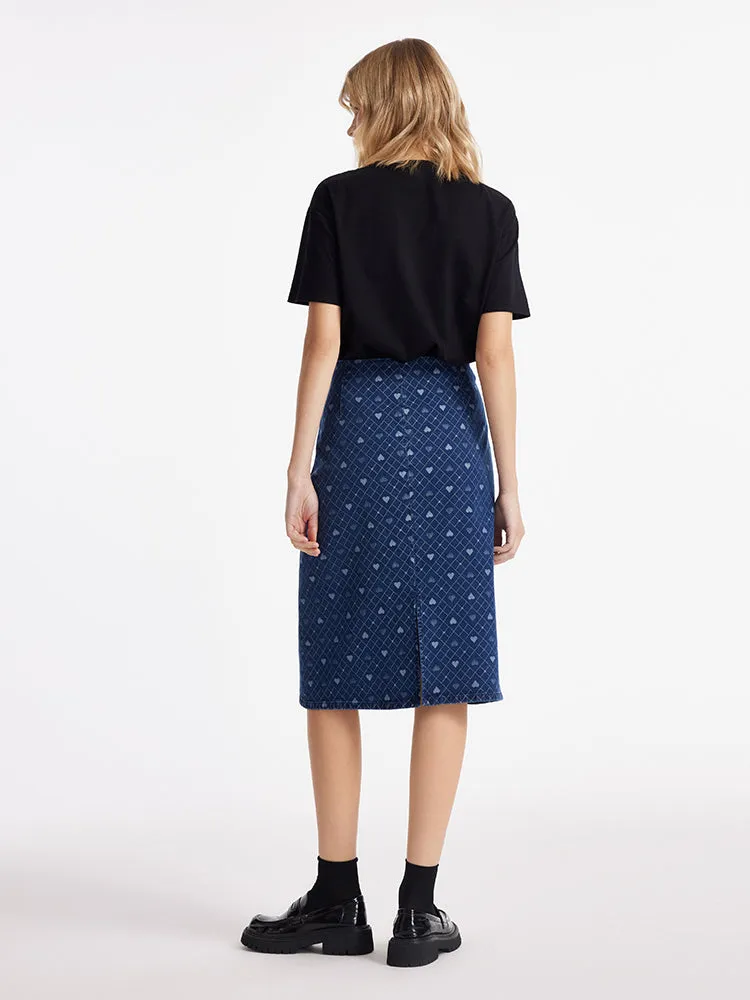 Denim Slit Heart Jacquard Women Skirt sold by Goelia product image thumbnail 4