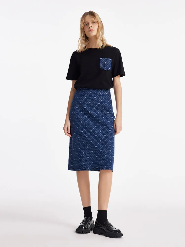 Denim Slit Heart Jacquard Women Skirt sold by Goelia product image thumbnail 2