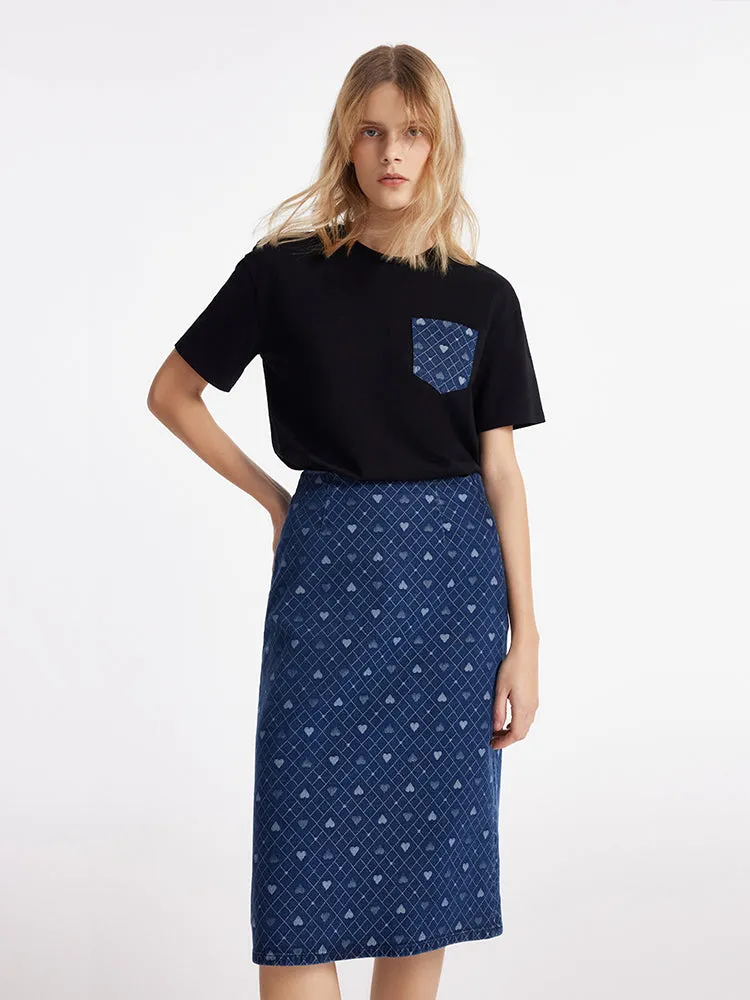 Denim Slit Heart Jacquard Women Skirt sold by Goelia product image thumbnail 5