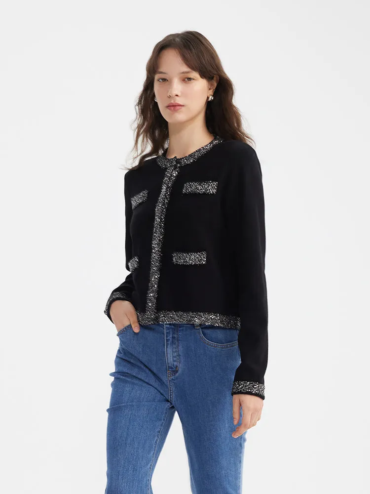 Sequins Trim Women Knitted Cardigan sold by Goelia product image thumbnail 3