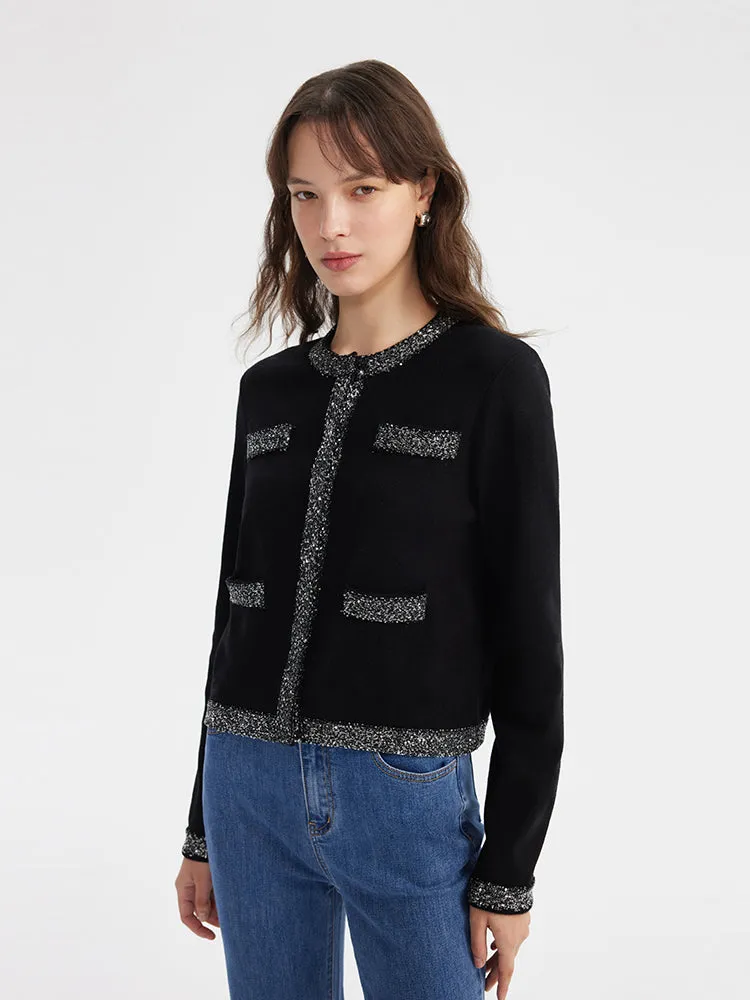 Sequins Trim Women Knitted Cardigan sold by Goelia product image thumbnail 4