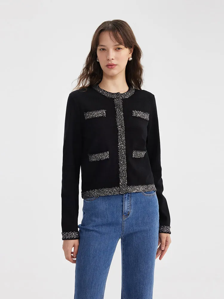 Sequins Trim Women Knitted Cardigan sold by Goelia