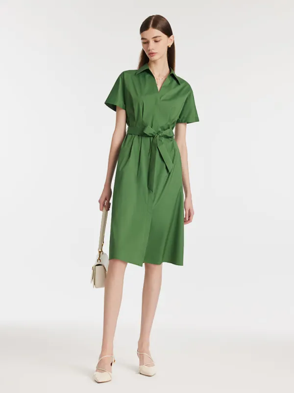 Lapel V-Neck Women Midi Shirt Dress With Belt sold by Goelia