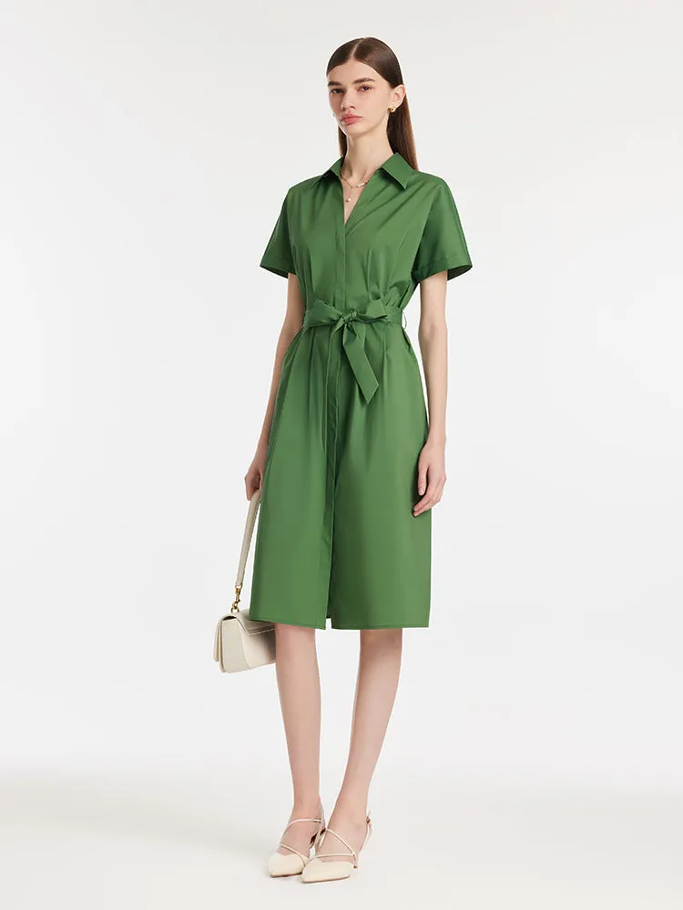 Lapel V-Neck Women Midi Shirt Dress With Belt sold by Goelia product image thumbnail 2