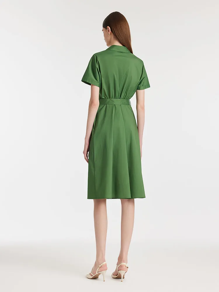 Lapel V-Neck Women Midi Shirt Dress With Belt sold by Goelia product image thumbnail 3