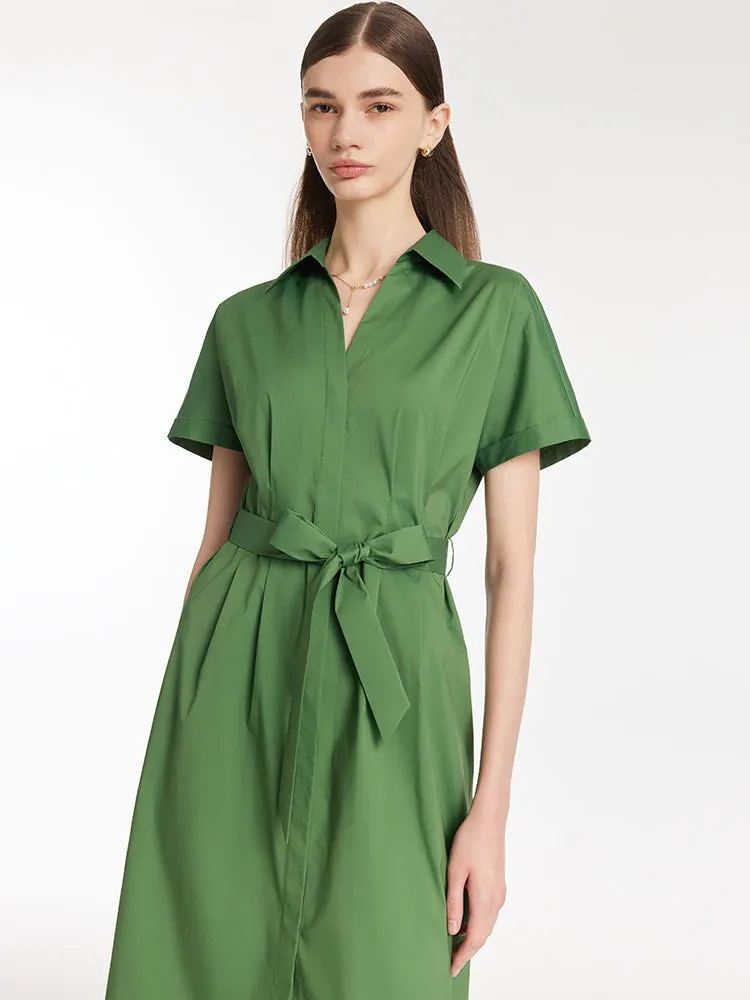 Lapel V-Neck Women Midi Shirt Dress With Belt sold by Goelia product image thumbnail 4
