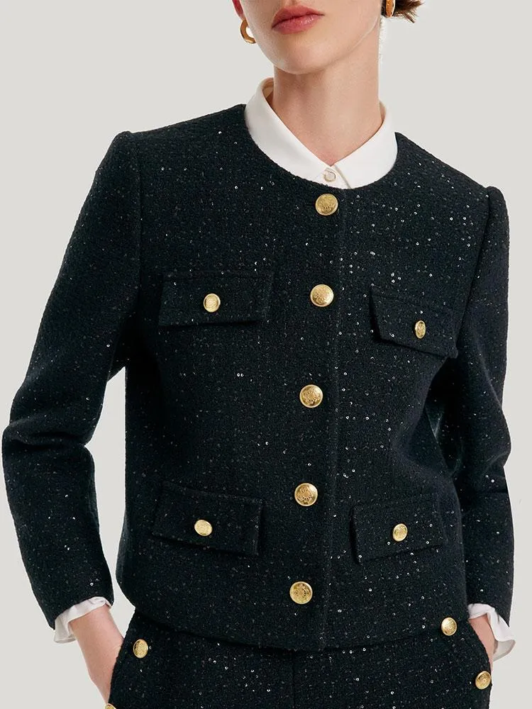 Elegant Black Tweed Cropped Women Jacket sold by Goelia product image thumbnail 5