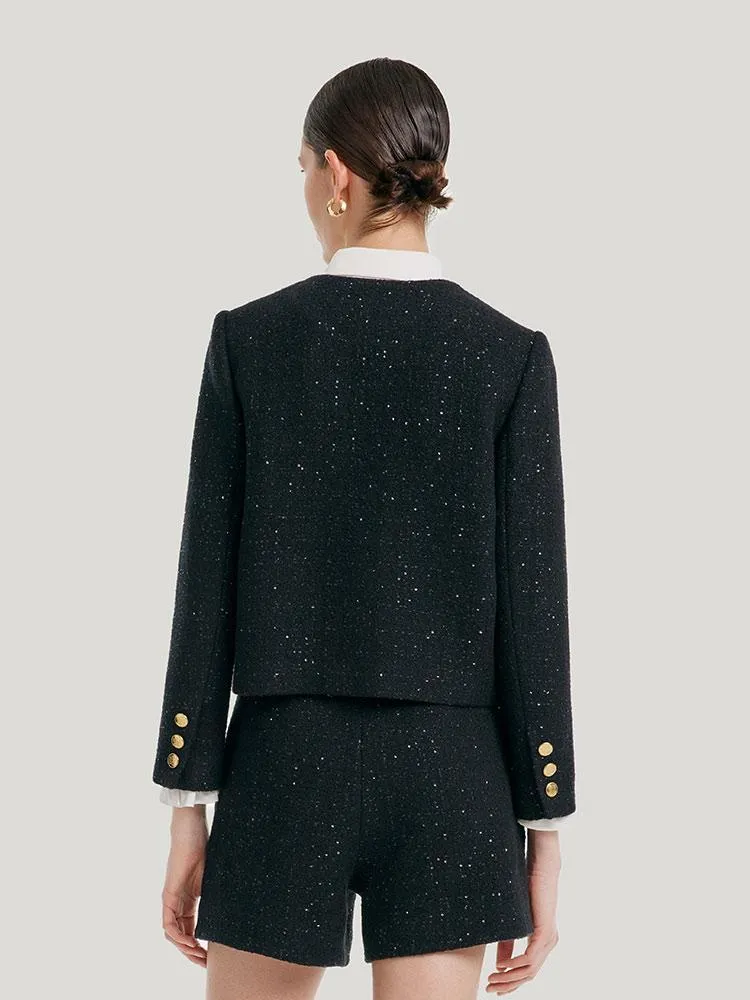 Elegant Black Tweed Cropped Women Jacket sold by Goelia product image thumbnail 3