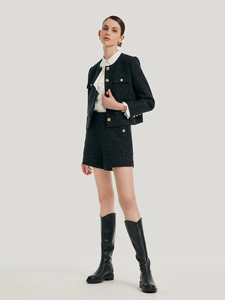 Elegant Black Tweed Cropped Women Jacket sold by Goelia product image thumbnail 2