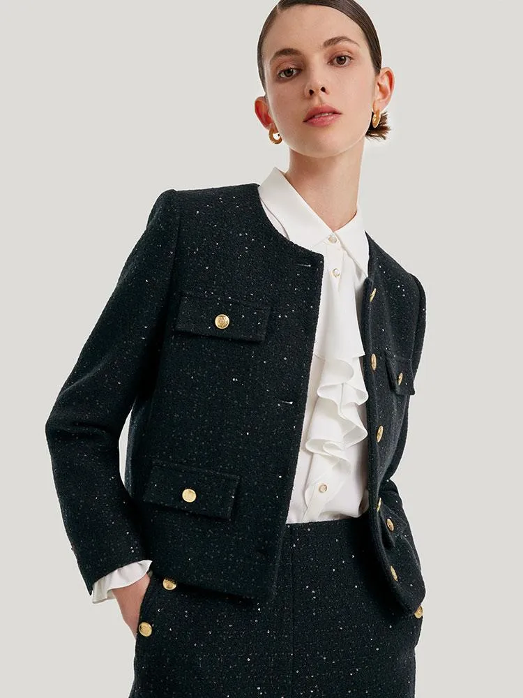 Elegant Black Tweed Cropped Women Jacket sold by Goelia product image thumbnail 4
