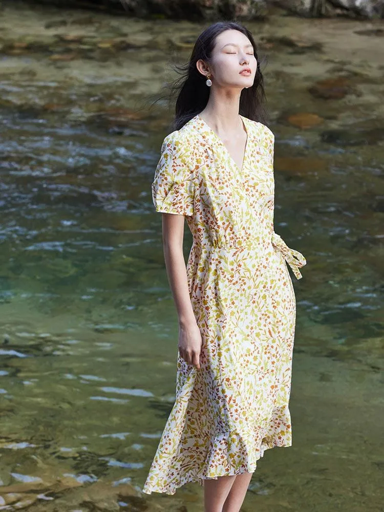 Silk And Cotton Floral Print Wrap Maxi Dress sold by Goelia