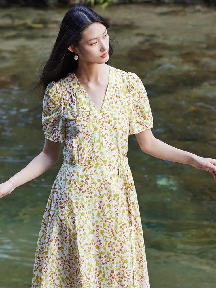 Silk And Cotton Floral Print Wrap Maxi Dress sold by Goelia product image thumbnail 2