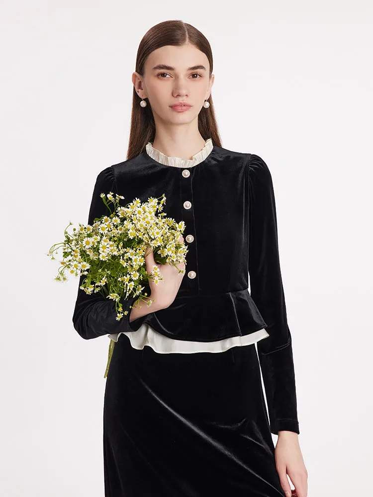Ruffle Collar Velvet Women Midi Dress sold by Goelia product image thumbnail 5