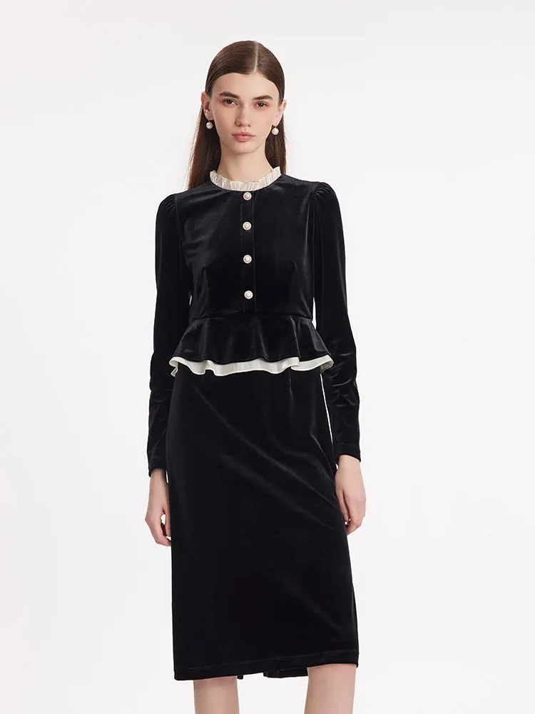Ruffle Collar Velvet Women Midi Dress sold by Goelia product image thumbnail 4