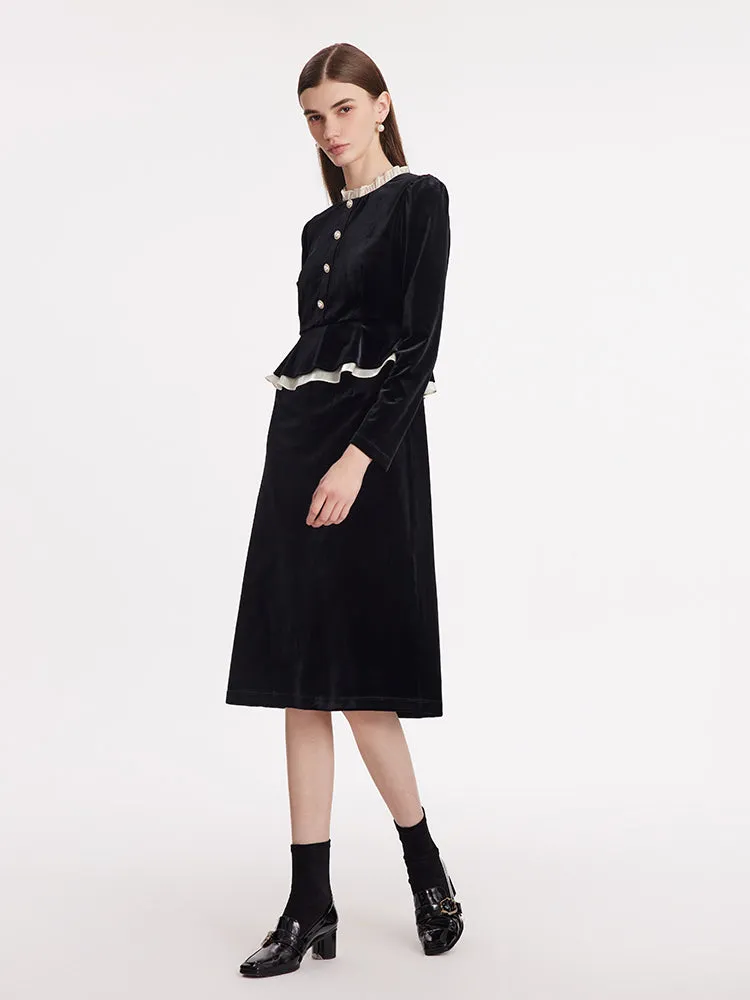 Ruffle Collar Velvet Women Midi Dress sold by Goelia product image thumbnail 2