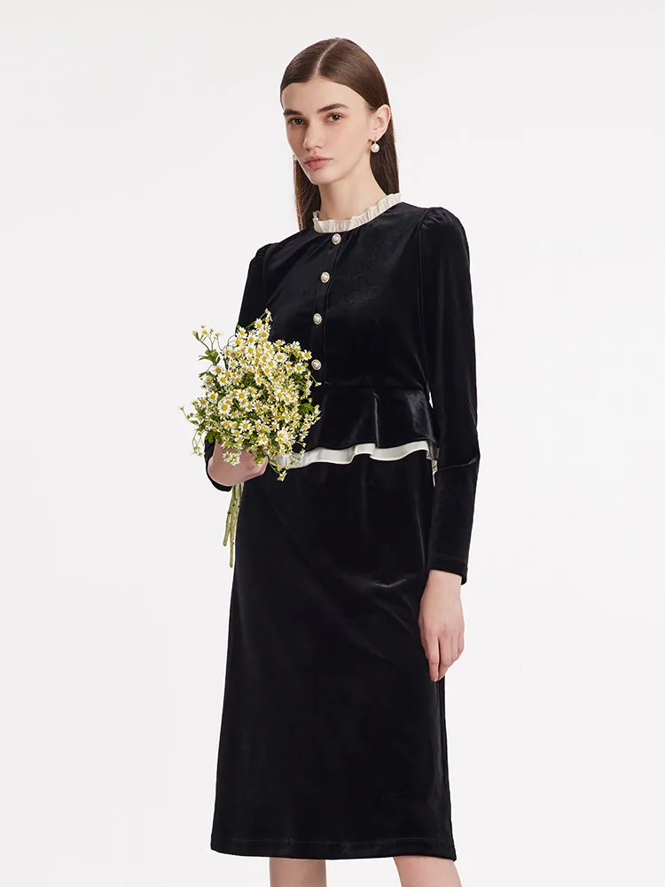 Ruffle Collar Velvet Women Midi Dress sold by Goelia