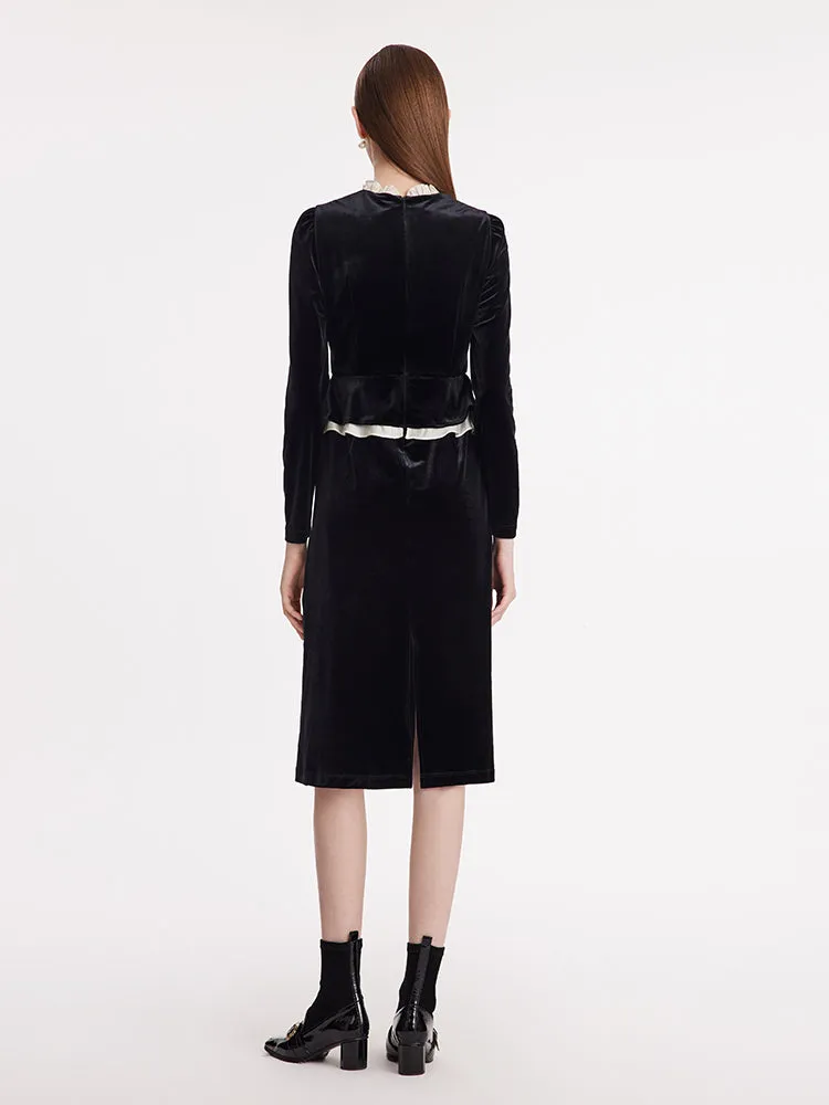 Ruffle Collar Velvet Women Midi Dress sold by Goelia product image thumbnail 3