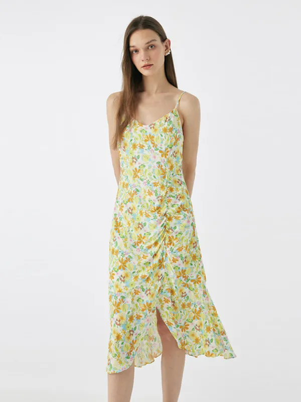 Floral Print Spaghetti Strap Asymmetric Midi Dress sold by Goelia