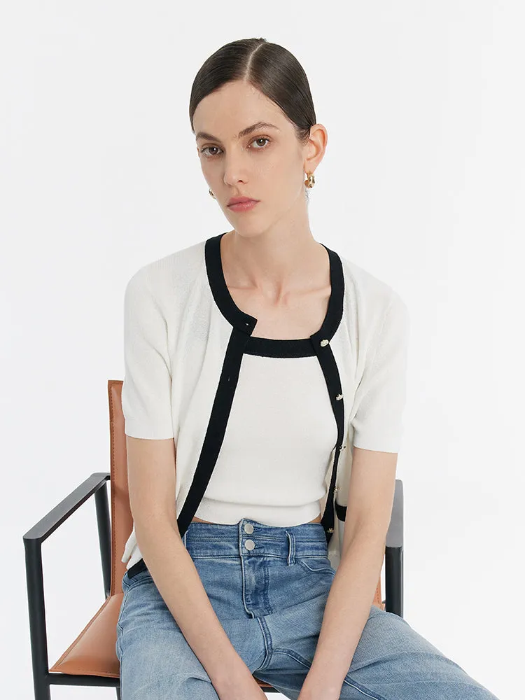 Contrast Trim Knitted Cardigan And Camisole Two-Piece Set sold by Goelia product image thumbnail 4