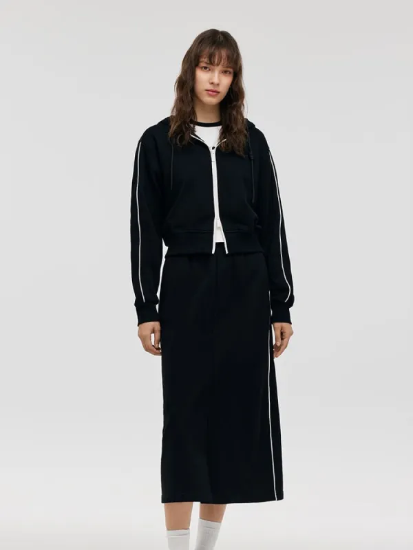 Contrast Trim Crop Zip-up Hoodie And Skirt Two-Piece Set sold by Goelia